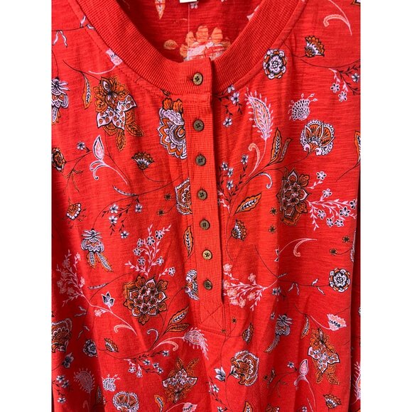 J. Jill Red Floral Sleeveless Henley Top Women 2X Button Front Casual - Picture 8 of 8